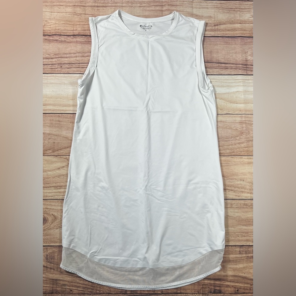 Athleta Dress S White Sunlover UPF 50+ Athletic Shirtdress Mesh Hem Sleeveless